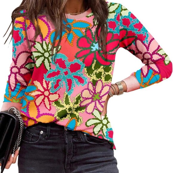 Womens Crewneck Long Sleeve Tops Casual Polka Dots Tops Spring Summer 2025 Tshir - Picture 1 of 8